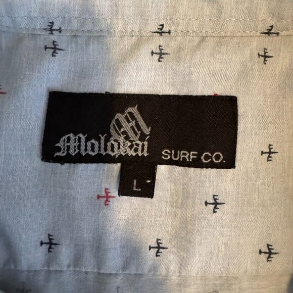 Molokai Blue Plane Printed Short Sleeve Button Up Shirt, Casual Wear, Size Large - Picture 3 of 6